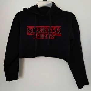 Stranger Things Cropped Hoodie black extra small